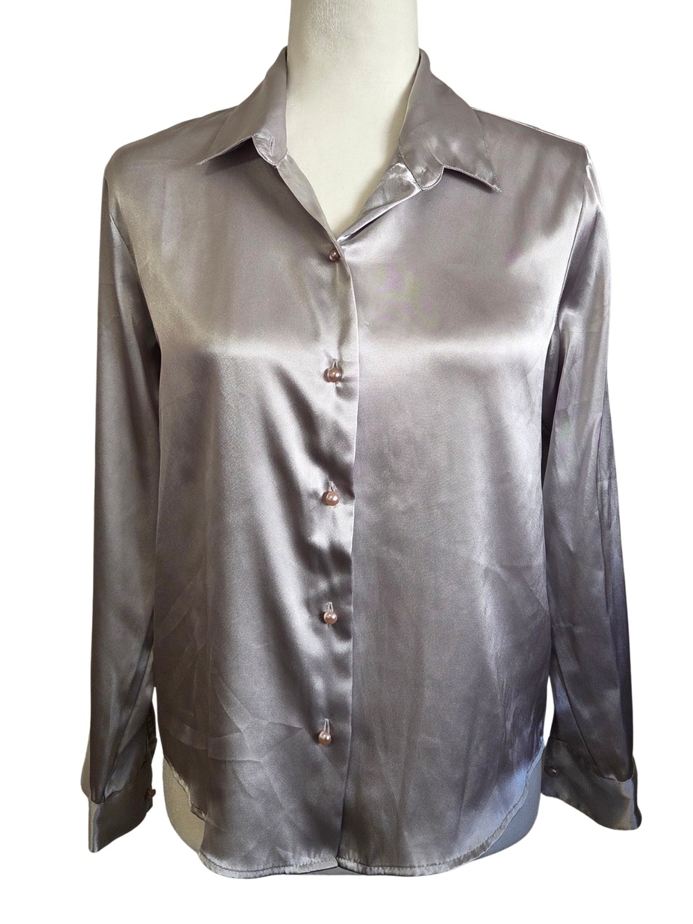 Silky Charcoal Gray Button-Down Blouse